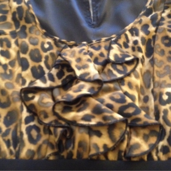 Express Black & Tan Leopard Print Ruffle Front Cocktail Party Dress Size 8 Med - Picture 4 of 9